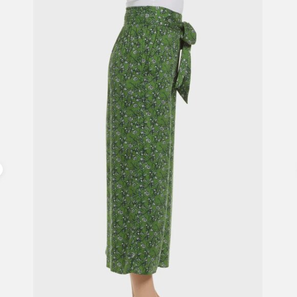 Hinge Viscose Wide Leg Crop Pants In Green Floral Print Size | Size XS - Picture 2 of 14